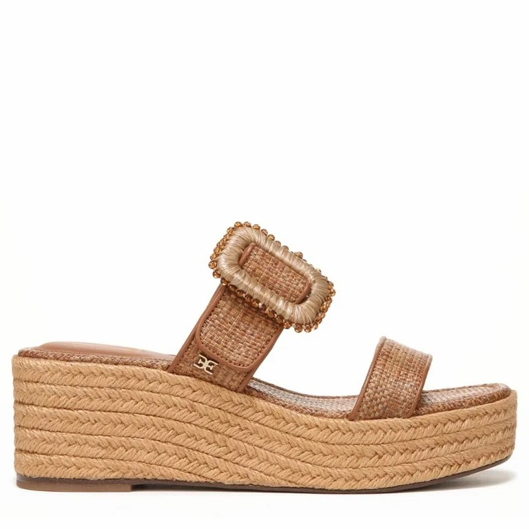 Sam Edelman Tan Braided Espadrille Wedge Slide Sandals
